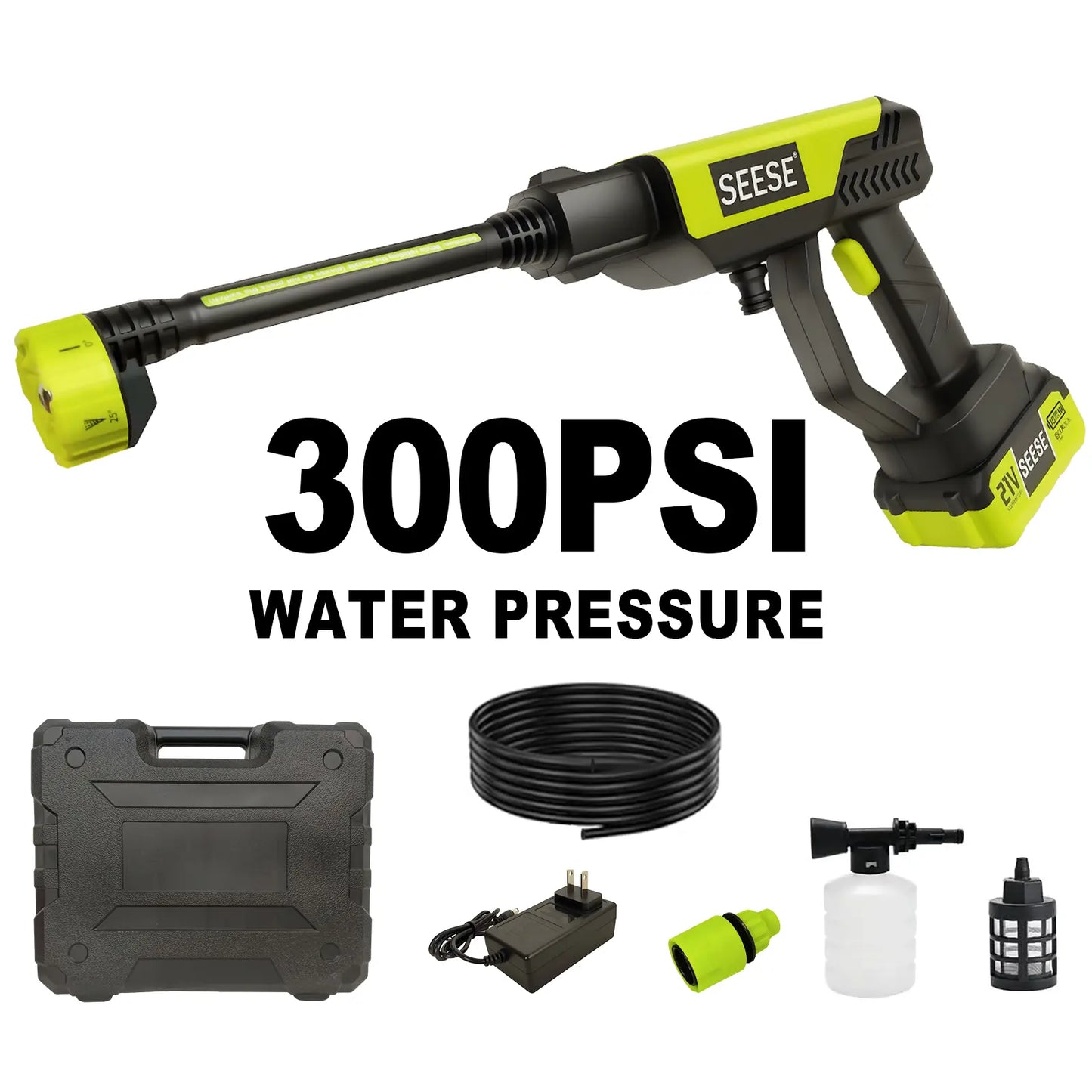 SEESE Cordless Pressure Washer with Single Port Charger Base - Portable Cleaning Solution for Vehicles, Home, and Garden Use