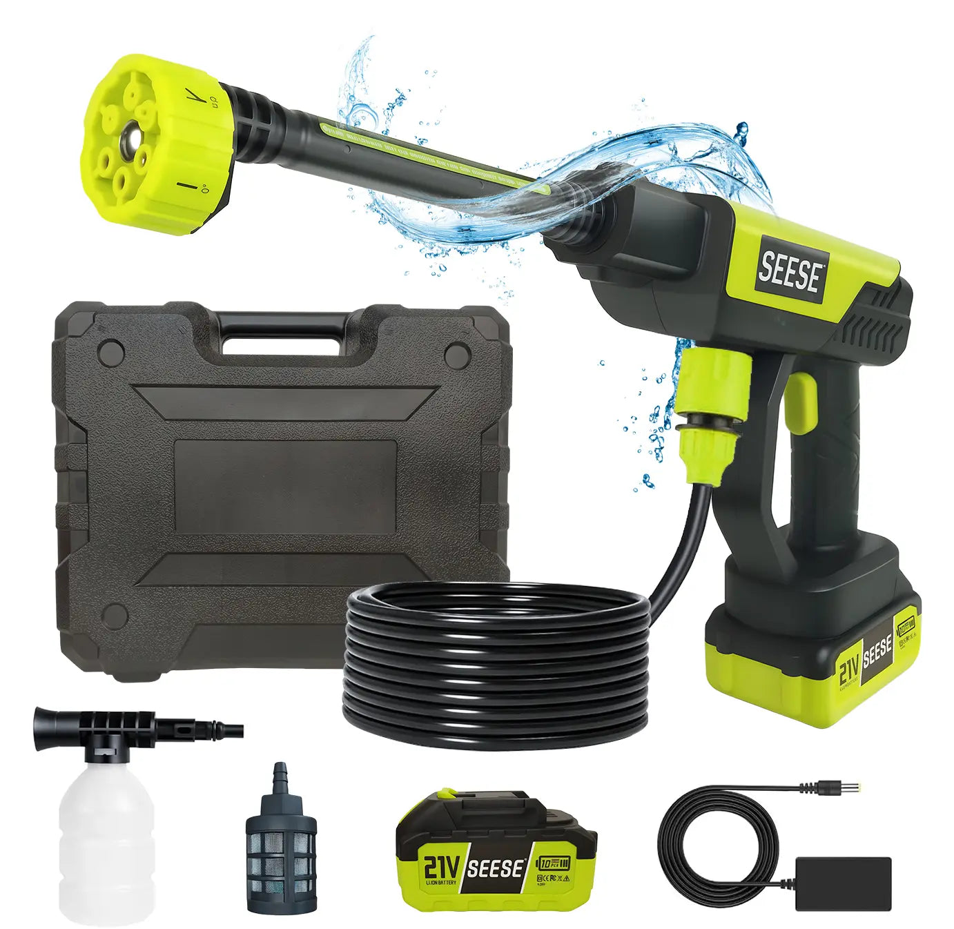 SEESE Cordless Pressure Washer with Single Port Charger Base - Portable Cleaning Solution for Vehicles, Home, and Garden Use