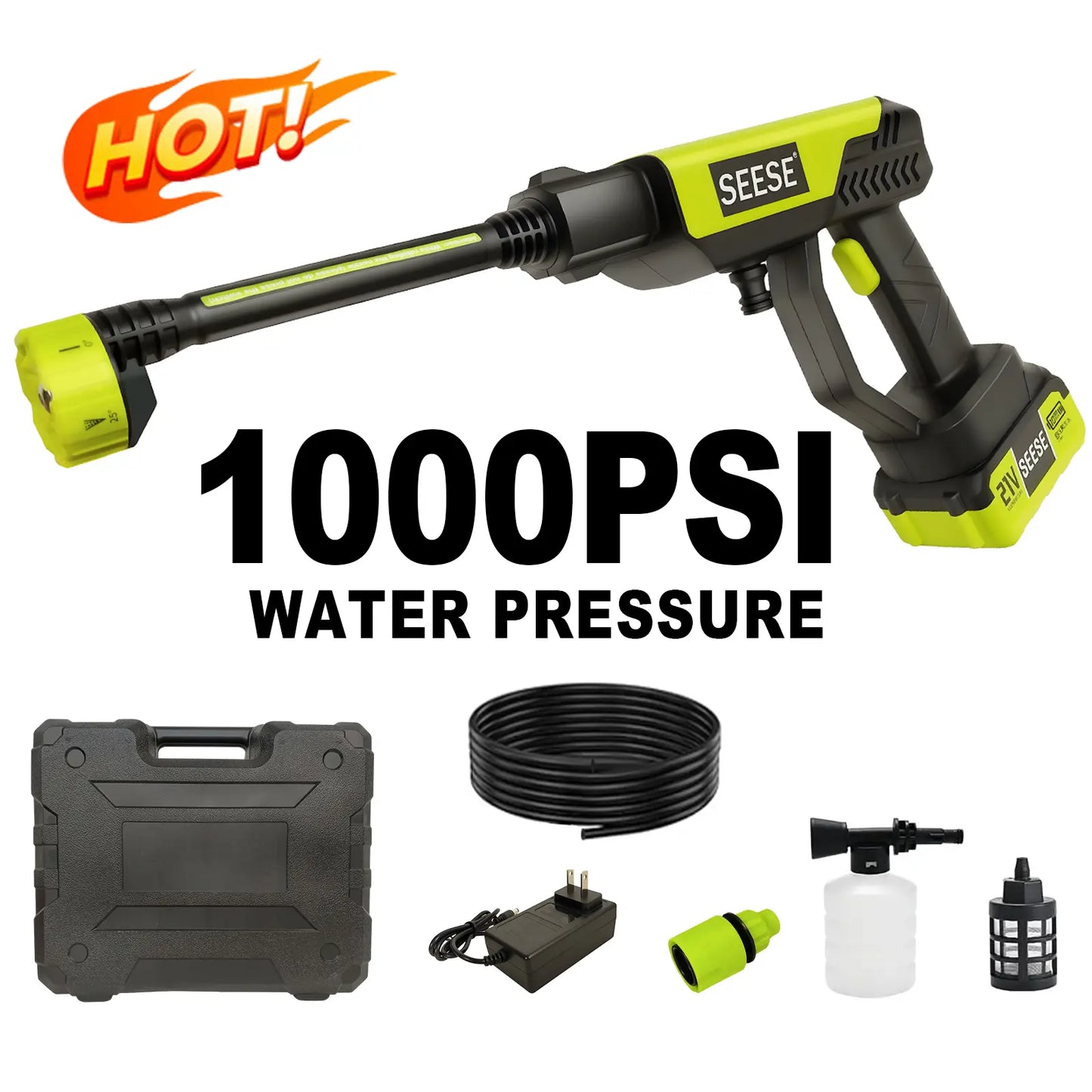 SEESE Cordless Pressure Washer with Single Port Charger Base - Portable Cleaning Solution for Vehicles, Home, and Garden Use