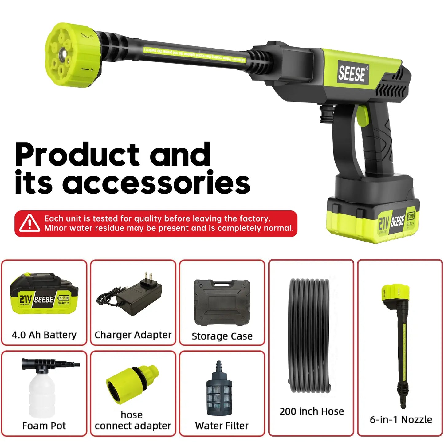 SEESE Cordless Pressure Washer with Single Port Charger Base - Portable Cleaning Solution for Vehicles, Home, and Garden Use