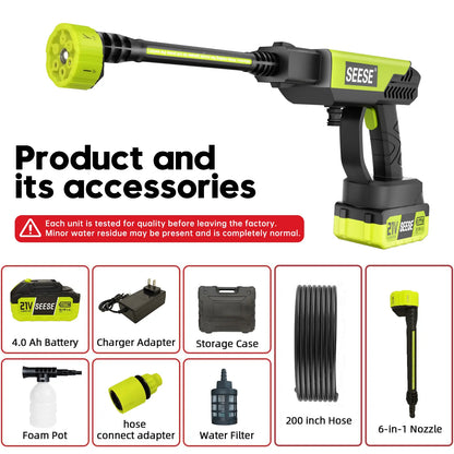 SEESE Cordless Pressure Washer with Single Port Charger Base - Portable Cleaning Solution for Vehicles, Home, and Garden Use