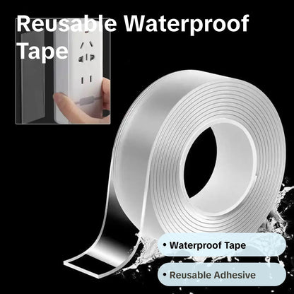 Double-Sided Waterproof Tape, 1 Roll Durable Double Sided Reusable Waterproof Double-Sided Tape, Adhesive Tape for Office Home Kitchen Dormitory Daily, Strong Adhesive Waterproof