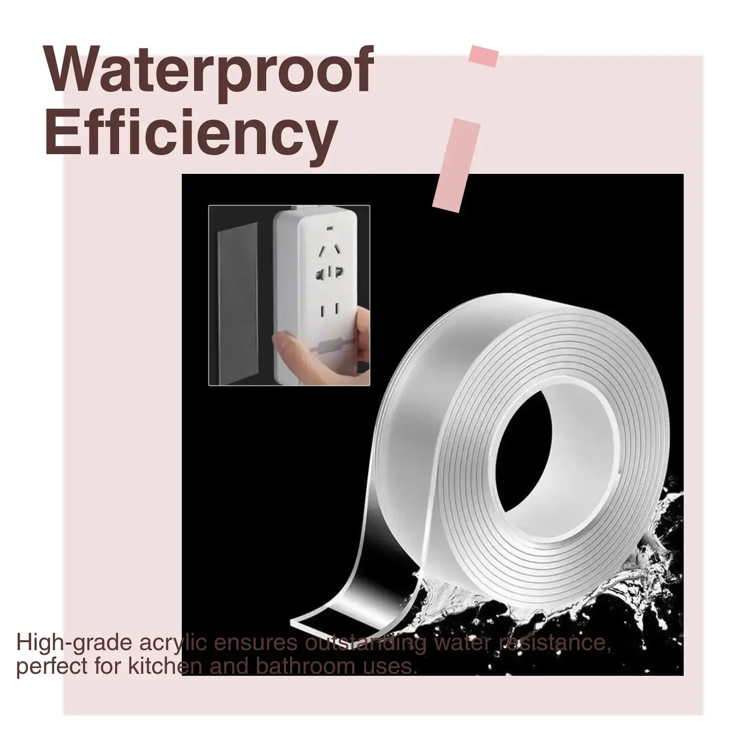 Double-Sided Waterproof Tape, 1 Roll Durable Double Sided Reusable Waterproof Double-Sided Tape, Adhesive Tape for Office Home Kitchen Dormitory Daily, Strong Adhesive Waterproof