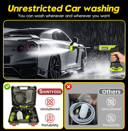 SEESE Cordless Pressure Washer with Single Port Charger Base - Portable Cleaning Solution for Vehicles, Home, and Garden Use